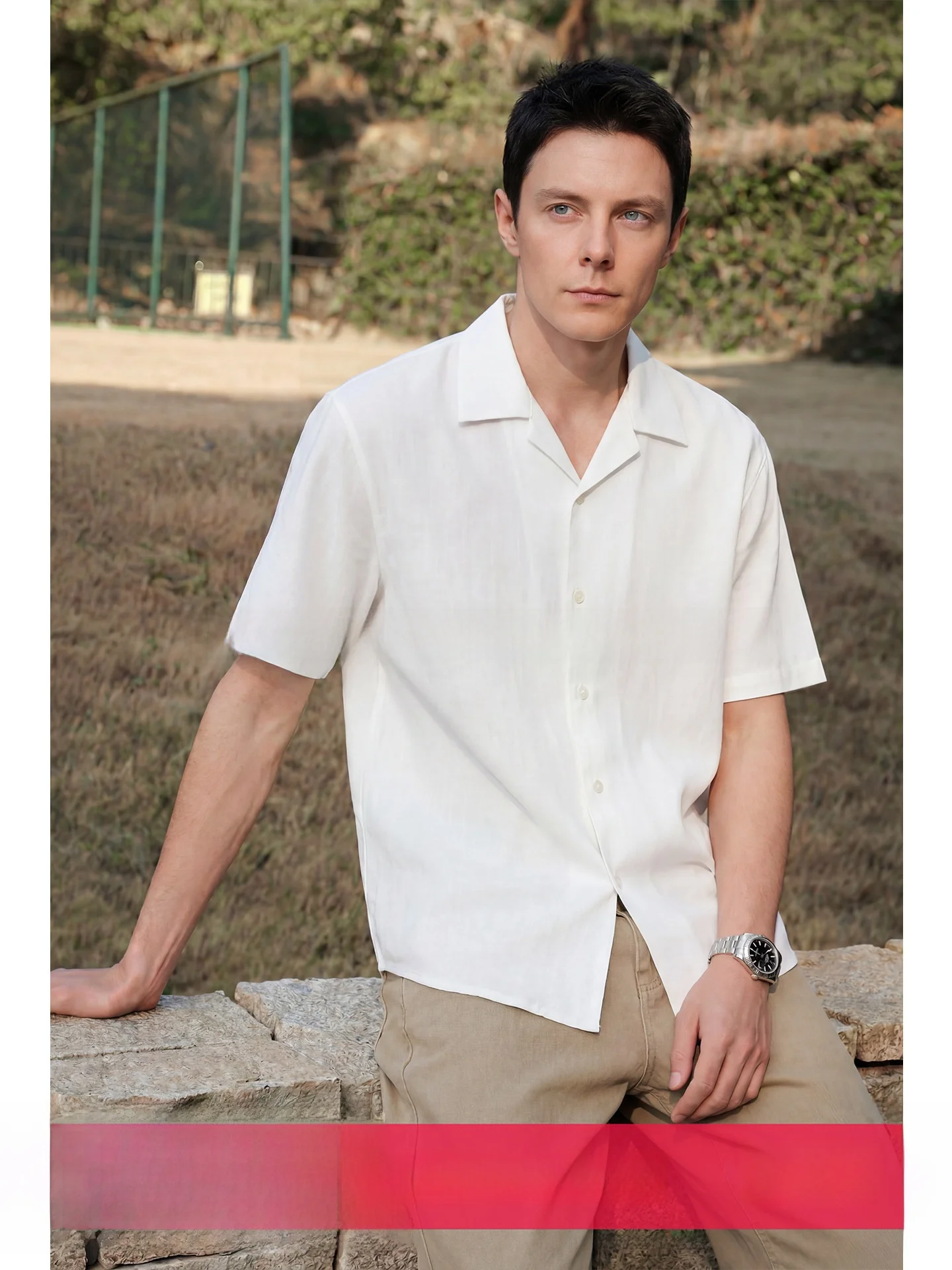 

Uader Men's Short Sleeve Shirt Cool Sensation Lyocell Linen Cuban Collar Casual Fashion Urban Style Breathable Anti-Wrinkle
