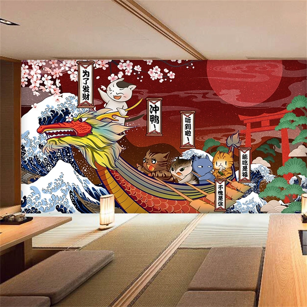 Custom papel de parede 3d Japanese wall covering cuisine sushi restaurant wave Ukiyo-e wallpaper mural home decoration wallpaper