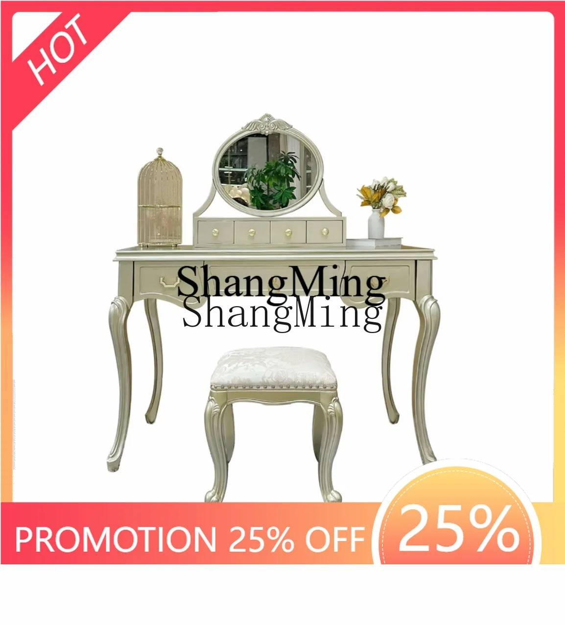 

ZYY Delicate Premium Cream Wind Storage Cabinet Light Luxury Solid Wood Dresser Champagne Gold Dresser Table with Mirror