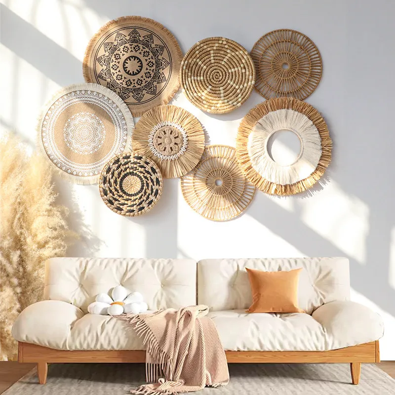 Package Bohemian Style Homestay Handmade Straw Rattan Wall Decoration Living Room Dining Room Wall Decoration Background Wall