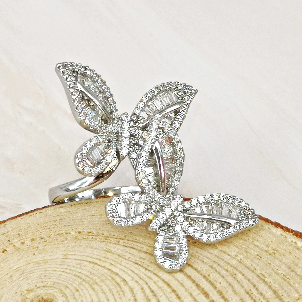 DreamCarnival1989 Warm Love Couple Butterflies Ring Women Wedding Engagement Must Have Dating Zirconia Jewelry Wholesale WA12013