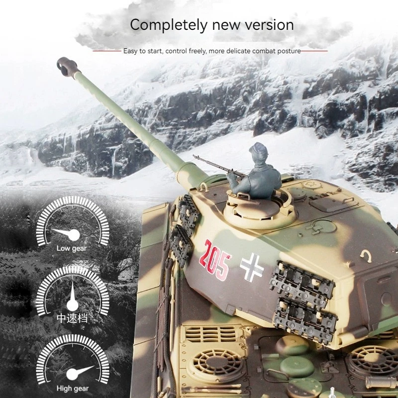 Henglong Ferngesteuertes deutsches Tiger King-Panzer-Spielzeugauto im Maßstab 1:16, professionelles, elektrisch verfolgtes militärisches Offroad-Modell