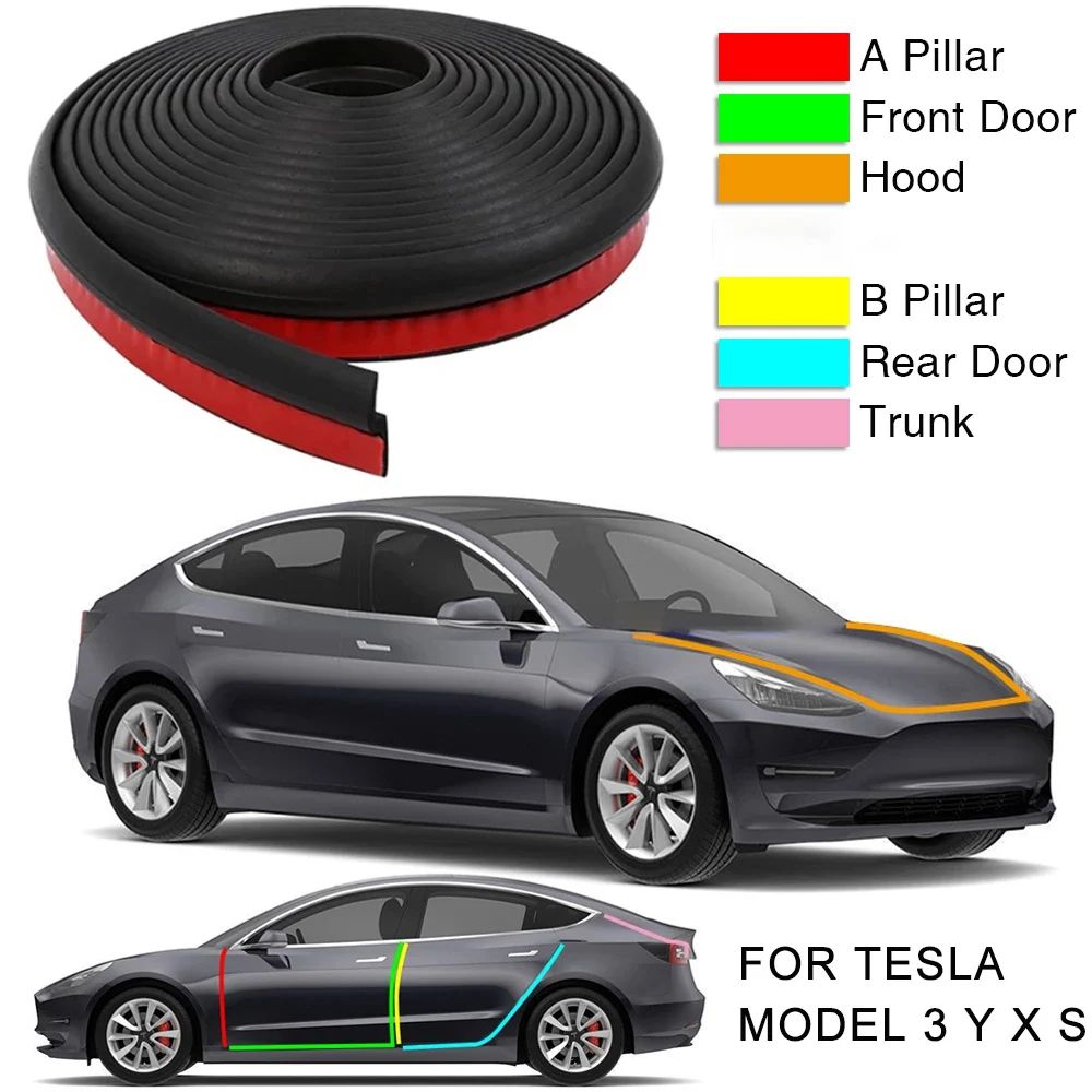 

Car Door Seal Strip Kit Rubber Noise Insulation Weatherstrip For Tesla Model 3 S/Y/X Trunk Hood Dashboard AB Pillar Trim Sealing