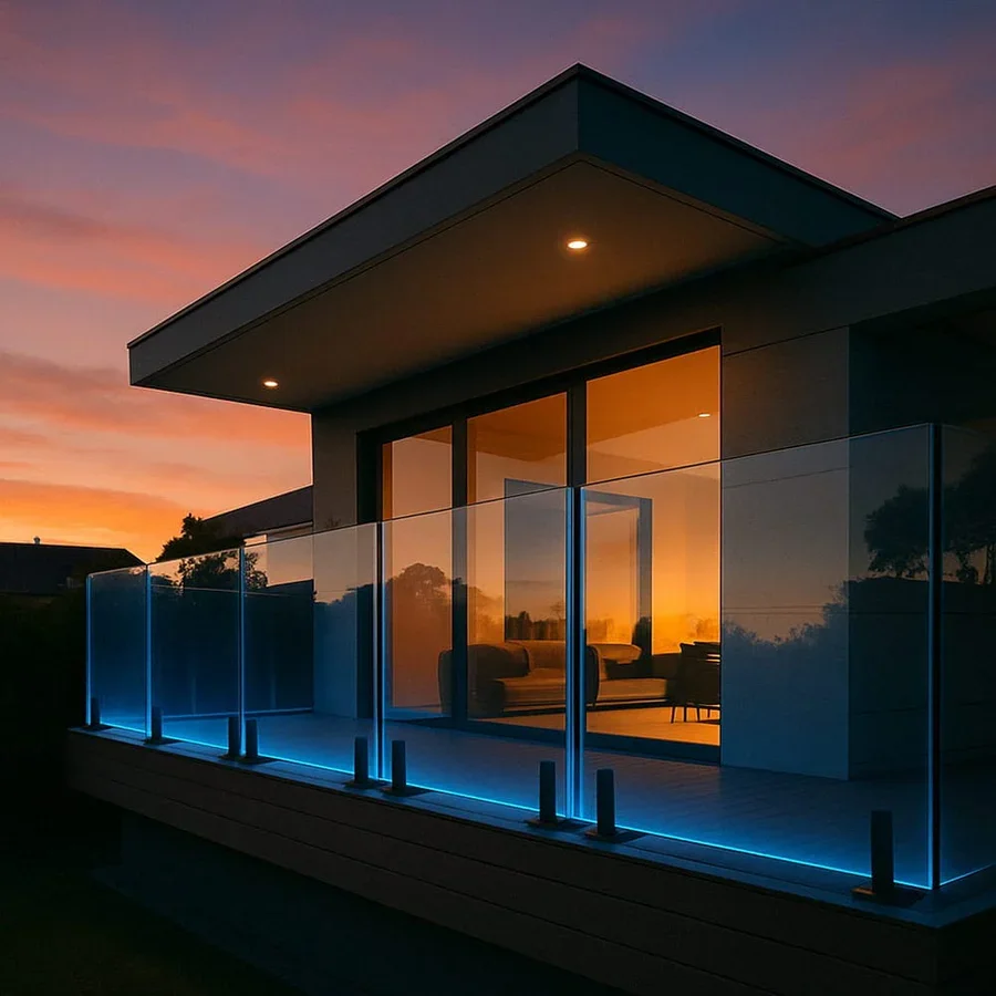 Modern Corrosion-resistant And Easy-to-clean Stainless Steel Glass Balustrade With Adjustable Height And Luminous Effect, Suitab