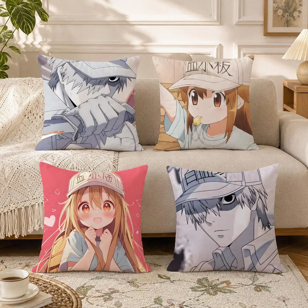 Anime-Cells at WorkS Cushion Cover Soft Square Throw Pillow Covers Set for Sofa Bedroom Car Home Decoration