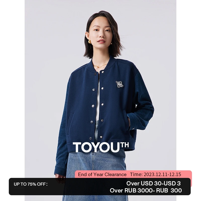 

Toyouth Women Baseball Jacket 2023 Autumn Long Sleeve Loose Coat Logo Embroidery Fashion Casual Preppy Style Outwear Tops