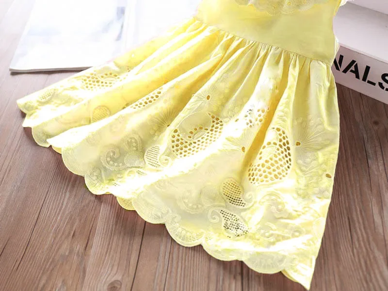 2025 New Girls\' Dresses Children\'S Summer Cotton Embroidered Hollow Dress Baby Kids Clothing Cute Ruffled Round Neck Vest Dress