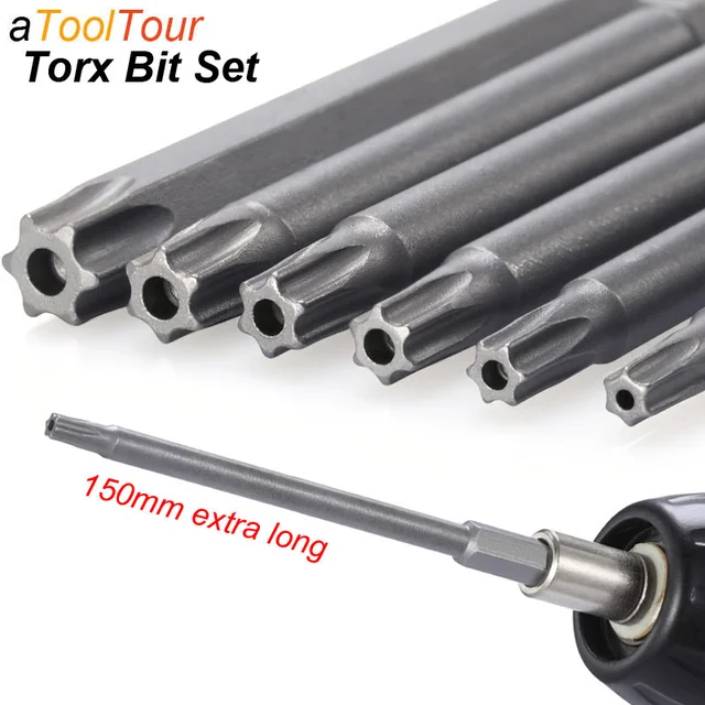 Zestaw wkrętaków magnetycznych Torx 150 mm Bardzo długie, odporne na manipulacje wiertła gwiazdkowe Końcówki wkrętaków sześciokątnych 1/4 do narzędzi obrotowych