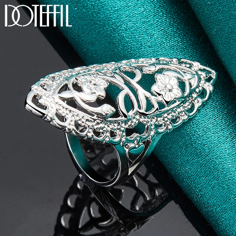 DOTEFFIL 925 Sterling Silver Hollow Carved Ring For Woman Man Fashion Wedding Engagement Party Gift Charm Jewelry
