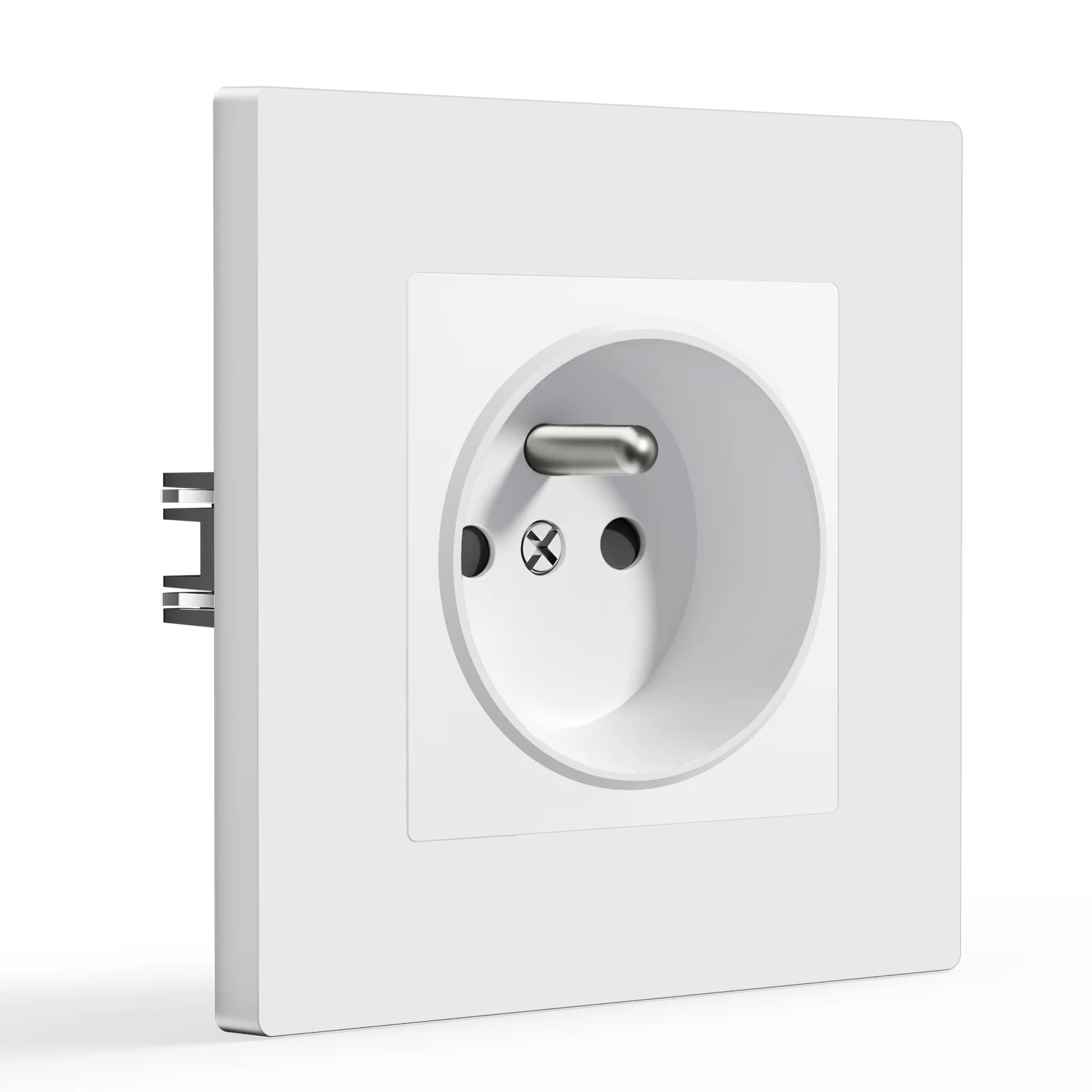 Bseed France Socket 16A Single Electric Wall Socket Plastic Frame Double Electrical Outlet E Series White