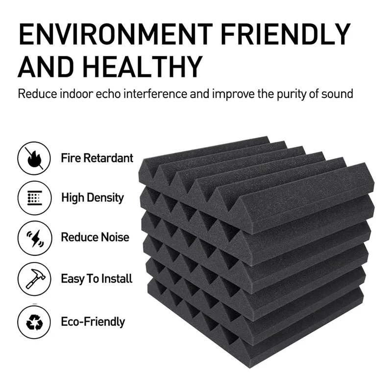 

RTENTE-Acoustic Foam Panels Wedge 2 X 12 X 12 Inch, Soundproofing Foam Noise Cancelling Foam For Home Office Recoding