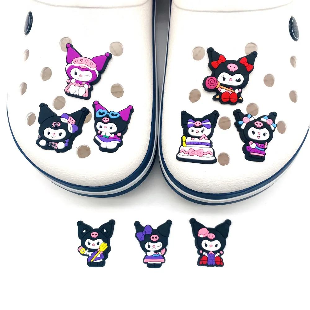 9Pcs Sanrio Kuromi Series Bowknot Shoe Charms for Clogs Bubble Slides Sandals PVC Shoe Decorations Buckle Accessories for Kid