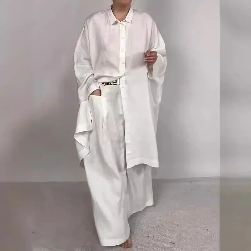 

Casual Ladies Long Sleeve Single Breasted Straight Wide Leg Sets Fashion Women Set Elegant Solid 2 Piece 2025 New Pants Sets