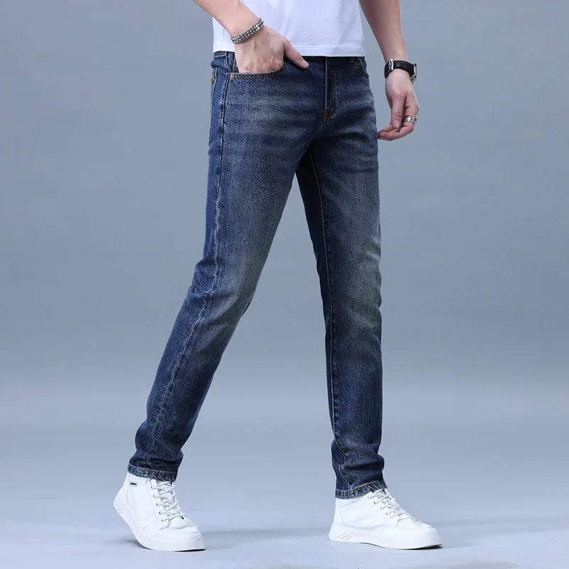 High-end Simple Men's jeist2024new light luxury quality men's fashion all-match leisure washed-out stretch slim trousers