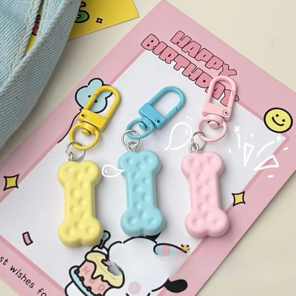 Cute Frosted Colored Dog Cheese Bone Keychain Versatile Backpack Pendant Best Friend Gift Bag Accessory Cute Desk Accessories