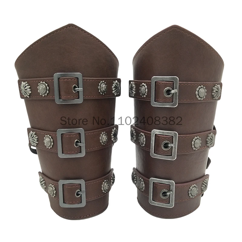 Men Medieval Leather Armor Arm Cosplay Warmers Lace-Up Viking Pirate Knight Gauntlet Wristband Bracer Steampunk Accessories