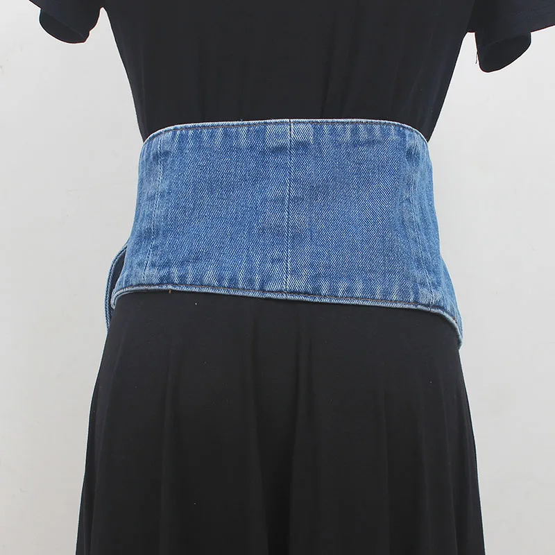 Women's Runway Fashion Black Fabric Denim Cummerbunds Female Dress Corsets Waistband Belts Decoration Wide Belt R2032