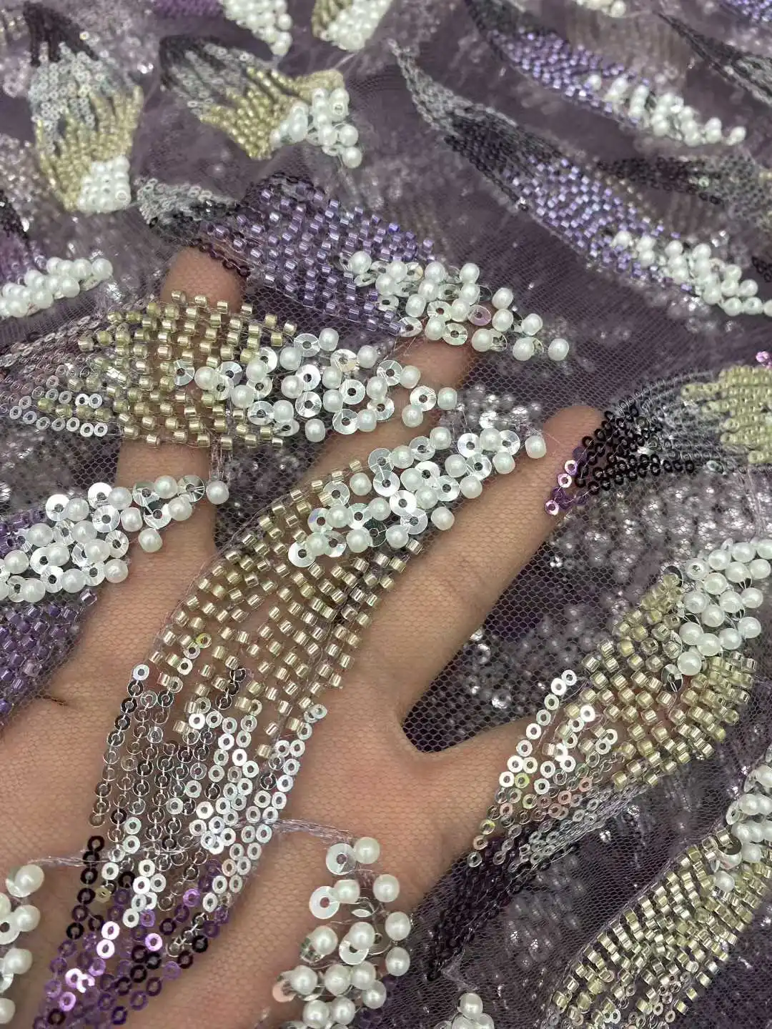 Tela de encaje con cuentas de lentejuelas africanas de lujo 2025, alta calidad para novio, boda nigeriana, bordado nupcial, costura de tul francés SZ1535