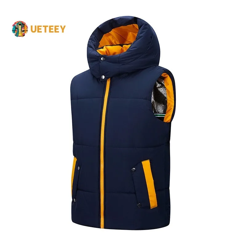 

Autumn Winter Hooded Vests Men Hat Detachable Thicken Graphene Warm Casual Sleeveless Jackets Man Outdoor Leisure Sports Vest