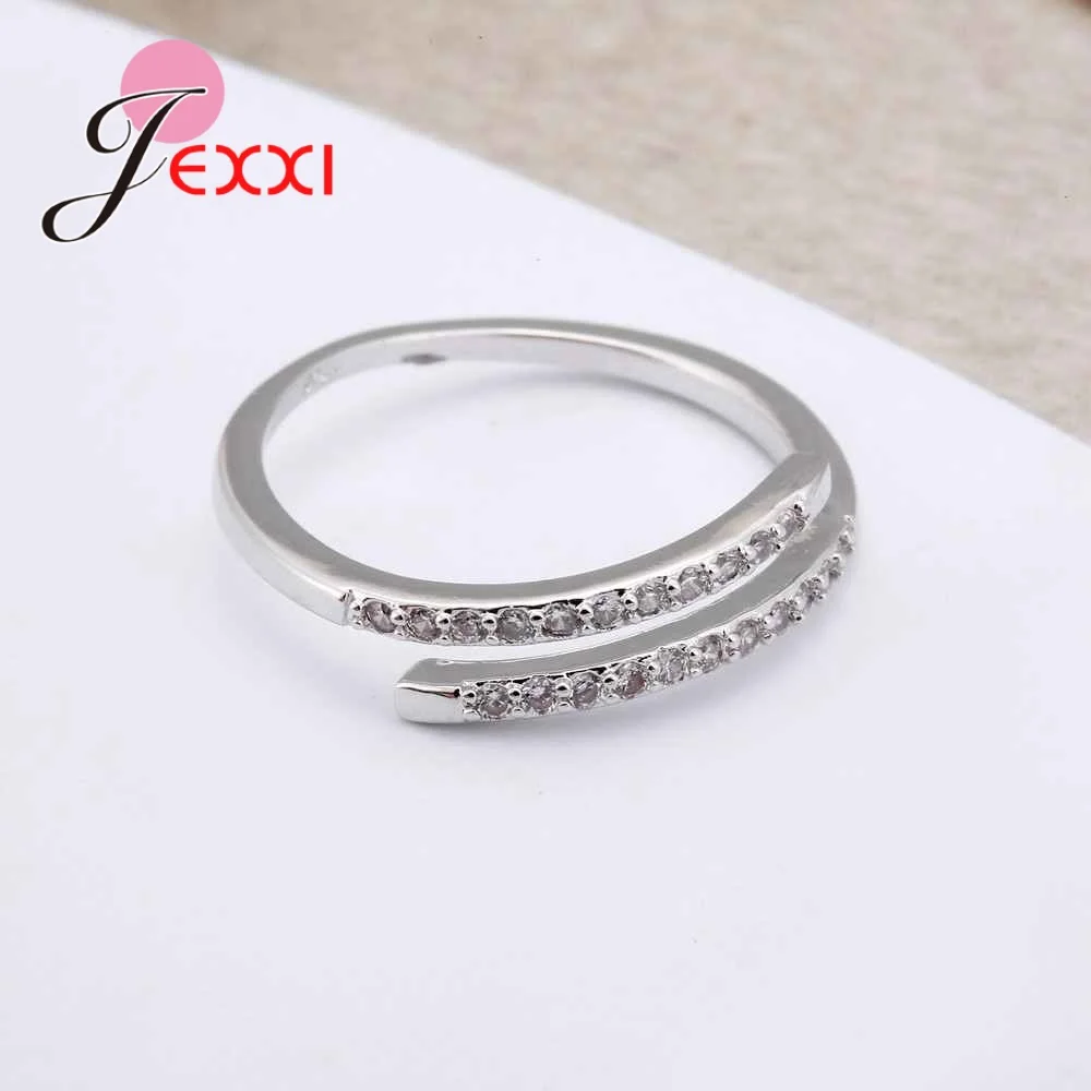 Trendy Open Rings AAA Clear CZ Crystal Stone Real 925 Sterling Silver Wedding Jewelry Accessories for Girls Women Eternity