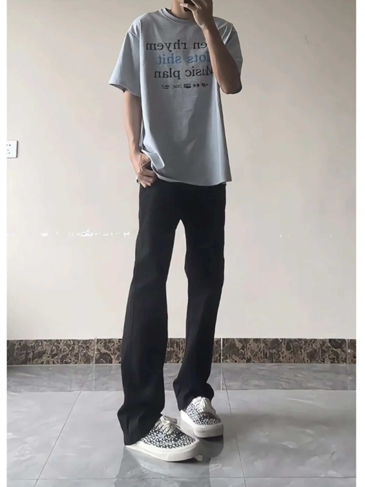 

Black Slim Fit Jeans Men's Summer Thin Casual Bootcut Straight Leg Pants Wear Resistant Youth Trendy Long Jeans