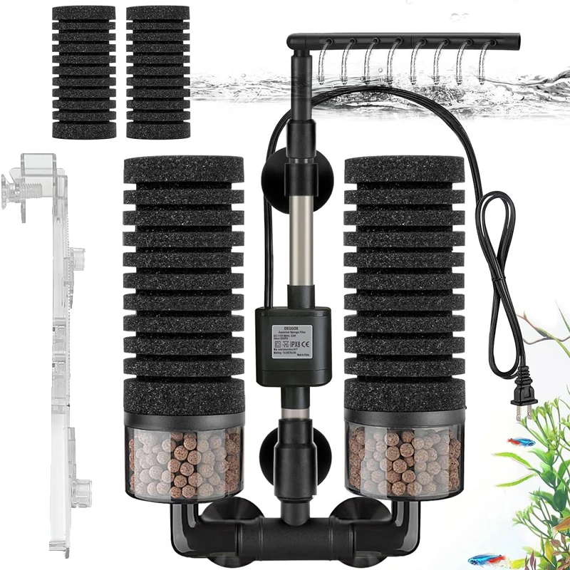 3-IN-1 Clip on Electric Power Filter Sponge Silence Submersible Fish Tank Filter Bio Media Balls Aquarium Accessories