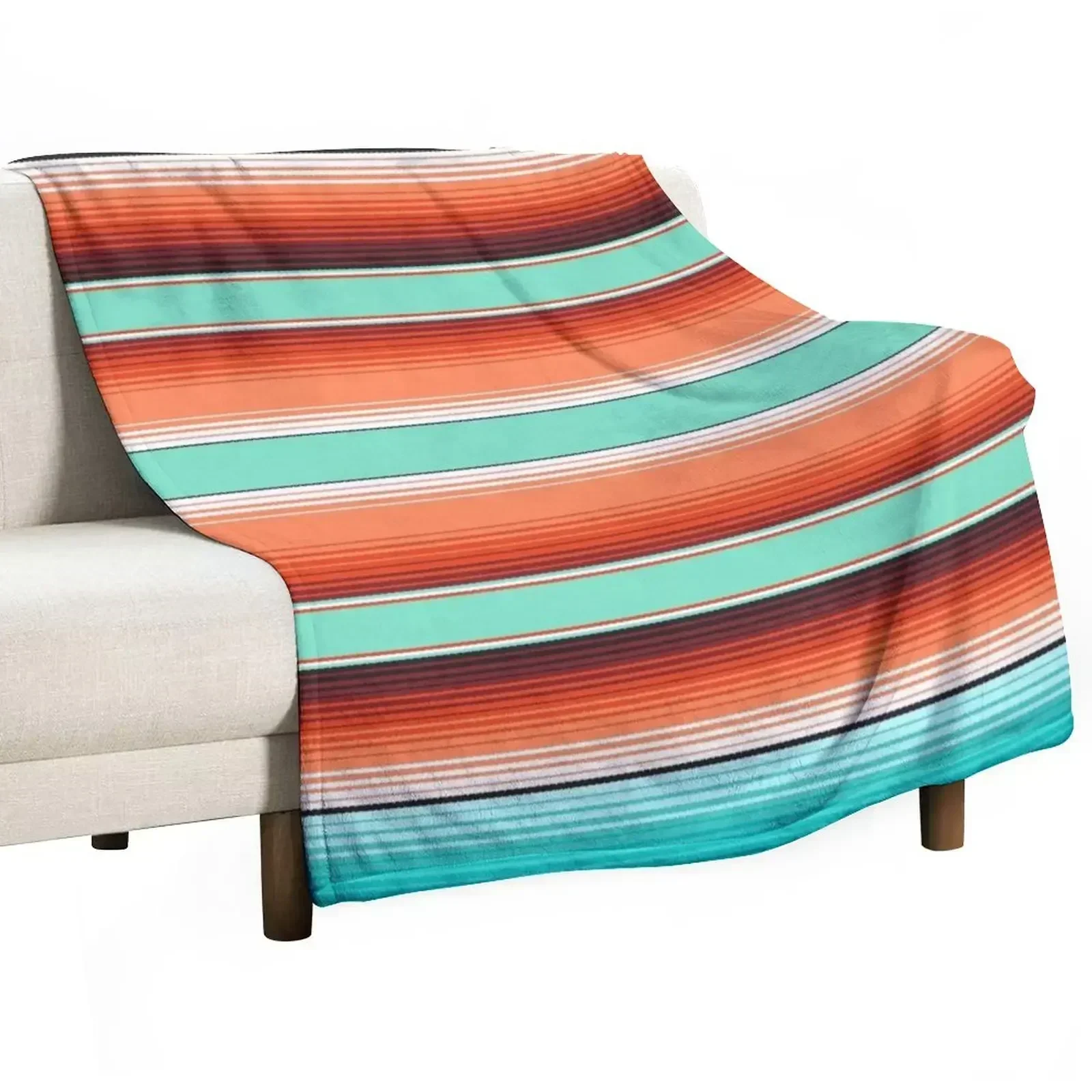 

Teal Turquoise and Burnt Orange Southwest Serape Blanket Stripes Throw Blanket Reusable Durable Soft Blanket for All Seasons