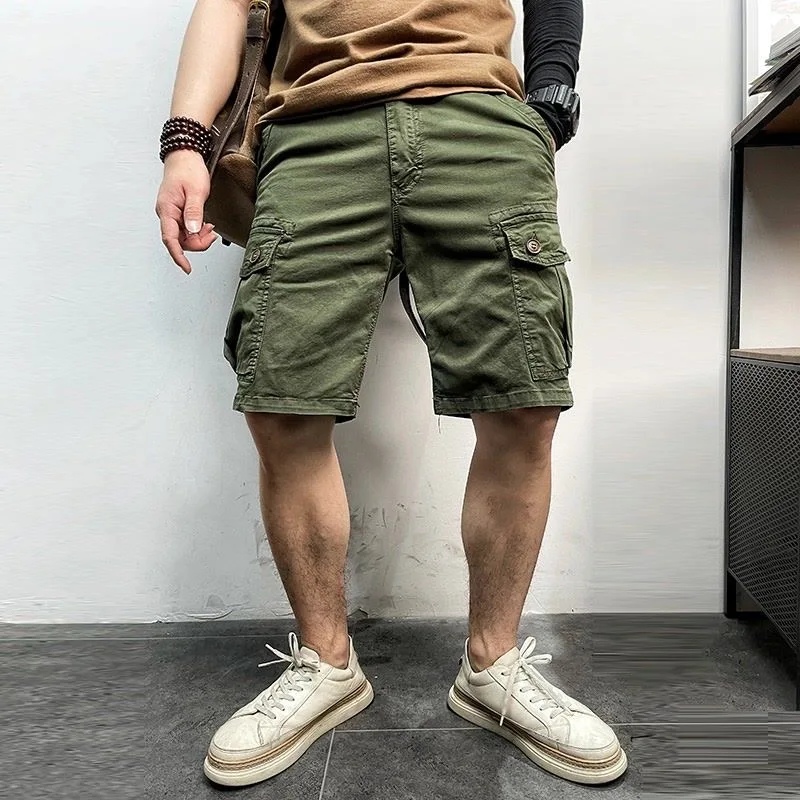 Men Summer New Cotton Cargo Shorts Men's Fashion Casual Multi Pockets Shorts Pants Elastic Waist Breathable Joggers Shorts Male - Image 2