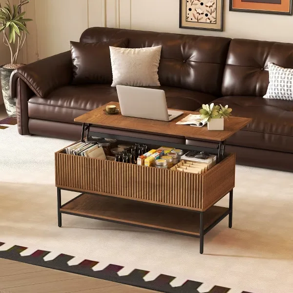 Living room square lift coffee table, household floor-to-ceiling coffee table, storage storage table 4
