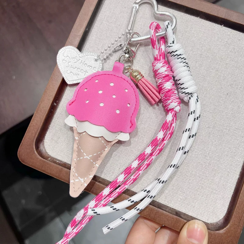 Women's Pendants Niche Leather Colored ice Cream Love Tassel Pendant Pendants New Car Key Chains Simple Fashion Funny Pendants