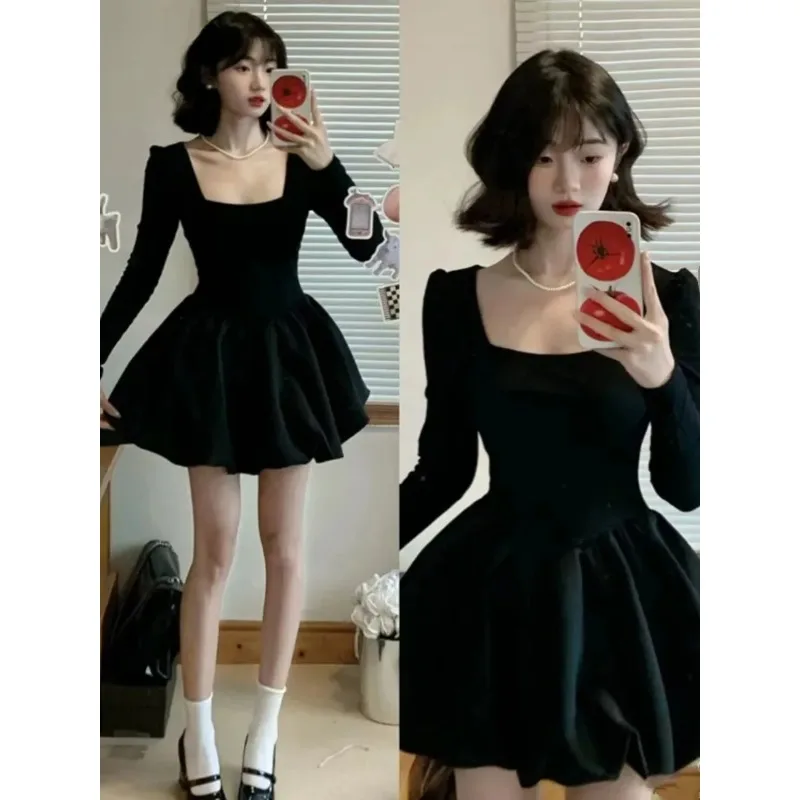 Black Princess Puffy Dress Women's Autumn Winter Birthday Thousand High-end Feel Year Book Warrior Short Skirt Temperament