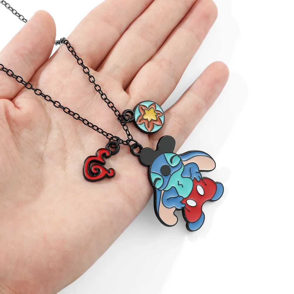 Disney Anime Lilo and Stitch Necklace Kawaii Stitch Enamel Metal Pendant Necklace for Women Fashion Jewelry Neck Chains Gifts