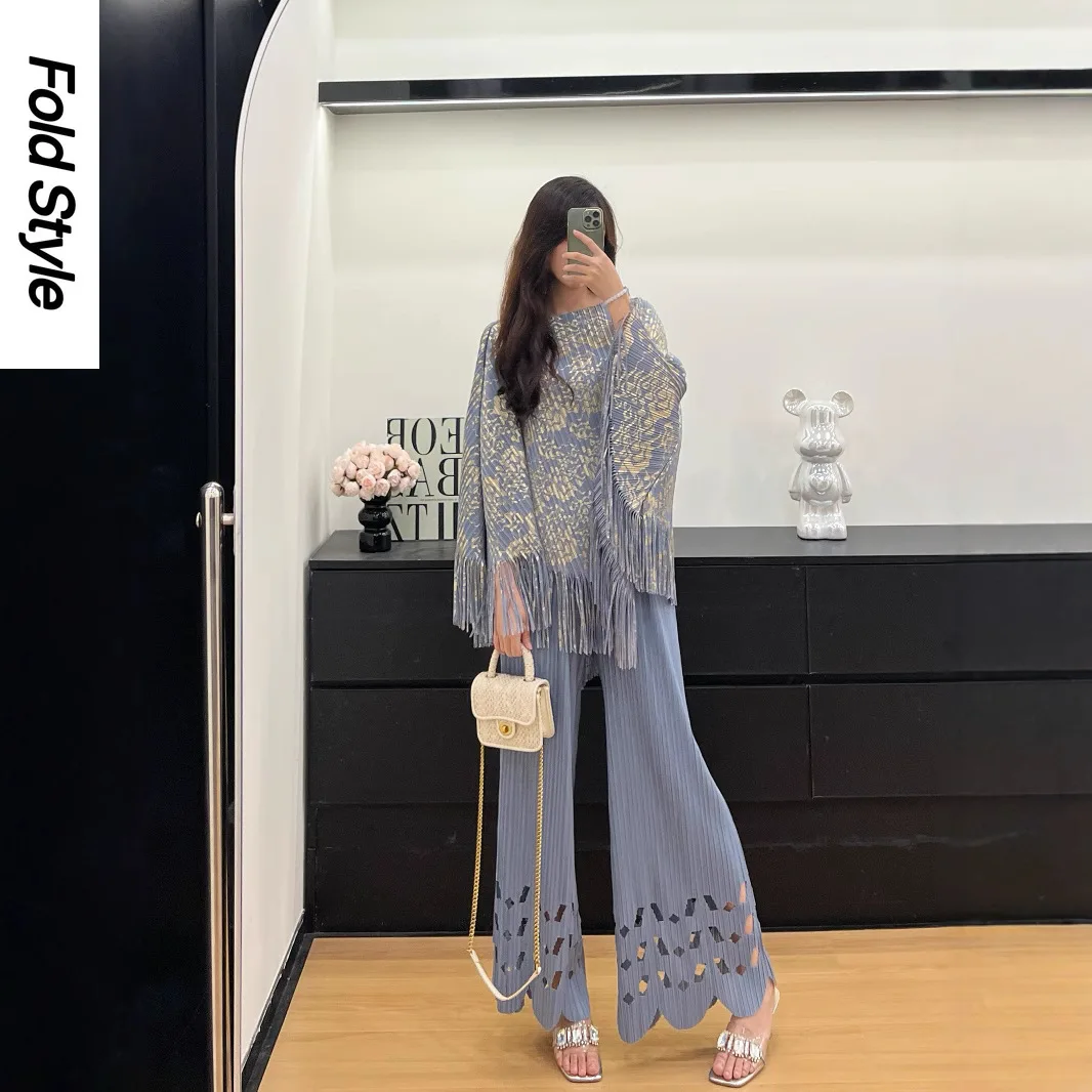 

Miyake Folds New Premium Two-piece Set Design Sense Fashion Versatile Exquisite Elegance Gentle Temperament Skinny Pants Set