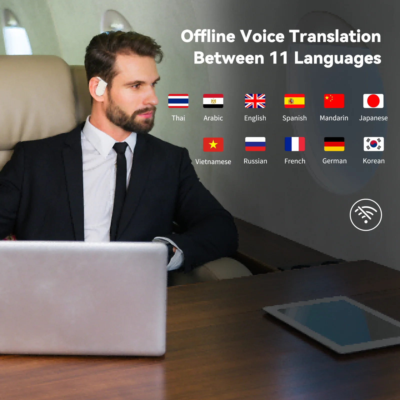 Wooask M9 翻訳イヤホン、双方向リアルタイム音声翻訳ヘッドフォン、11 つのオフラインパック付き 144 言語、98% 精度