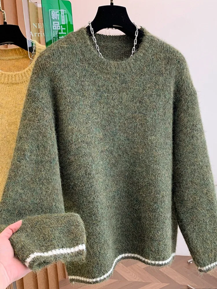 

Ladies Soft Loose round Ne Knitted Sweater Color Blo Warm Fce Winter Top Comfortable Casual Wear for Young Women