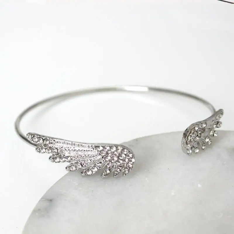 New#Angel Wings Silver Color Open Bracelet For Women Trendy Accessories Simple Adjustable Bangle Party Jewerly Gift