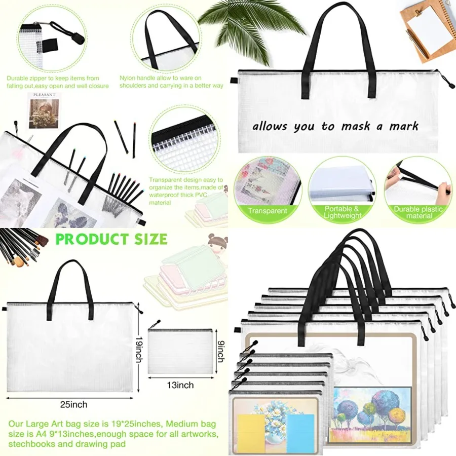 Saintrygo Bolsa de portafolio de arte de 10 piezas, 19 x 25 pulgadas, organizador de suministros para artistas con cremallera y asa para carteles grandes, alma de ilustraciones