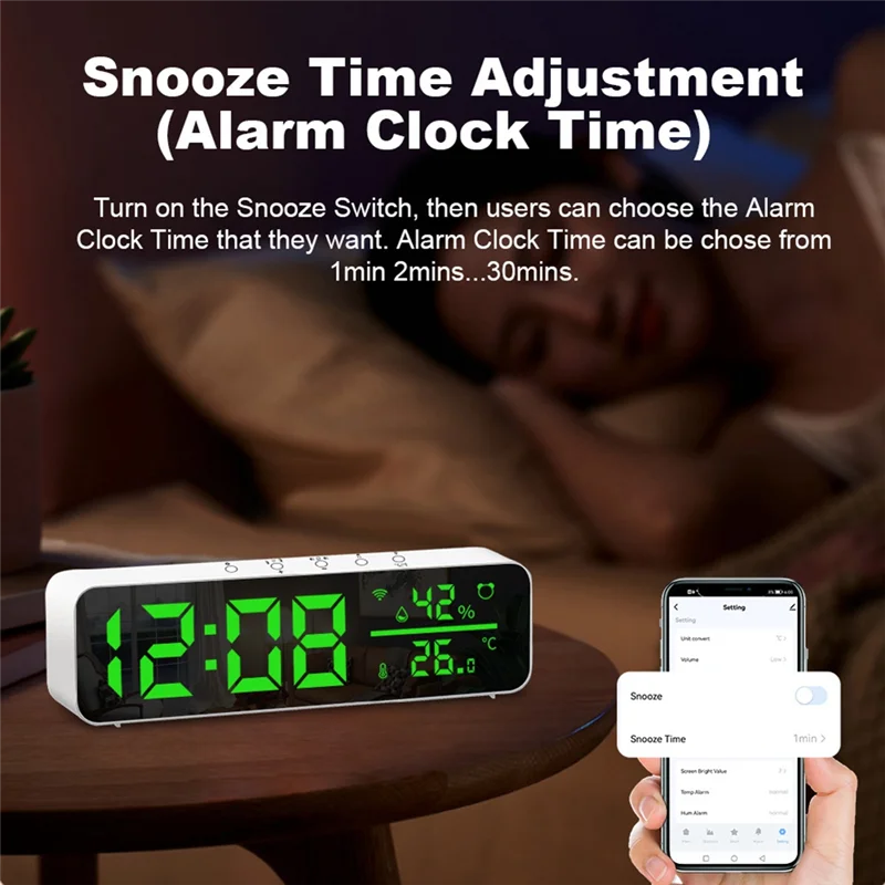 AB46-Tuya Wifi Temperature And Humidity Alarm Clock Multi-Function LED Digital Clock For Living Room, Farmhouse, Office