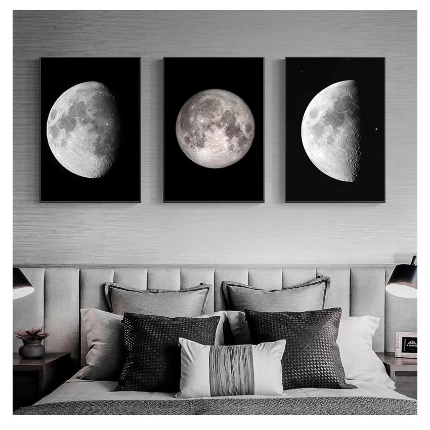 Phase Change on Canvas Painting Astronomy Satellite Home Decor Bedroom Decoration  Abstract Moon Poster Prints