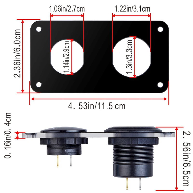 12V QC3.0 Dual USB Charger Socket Panel with LED Voltmeter Switch Waterproof Cigarette Lighter Splitter for Car Marine Golf Cart