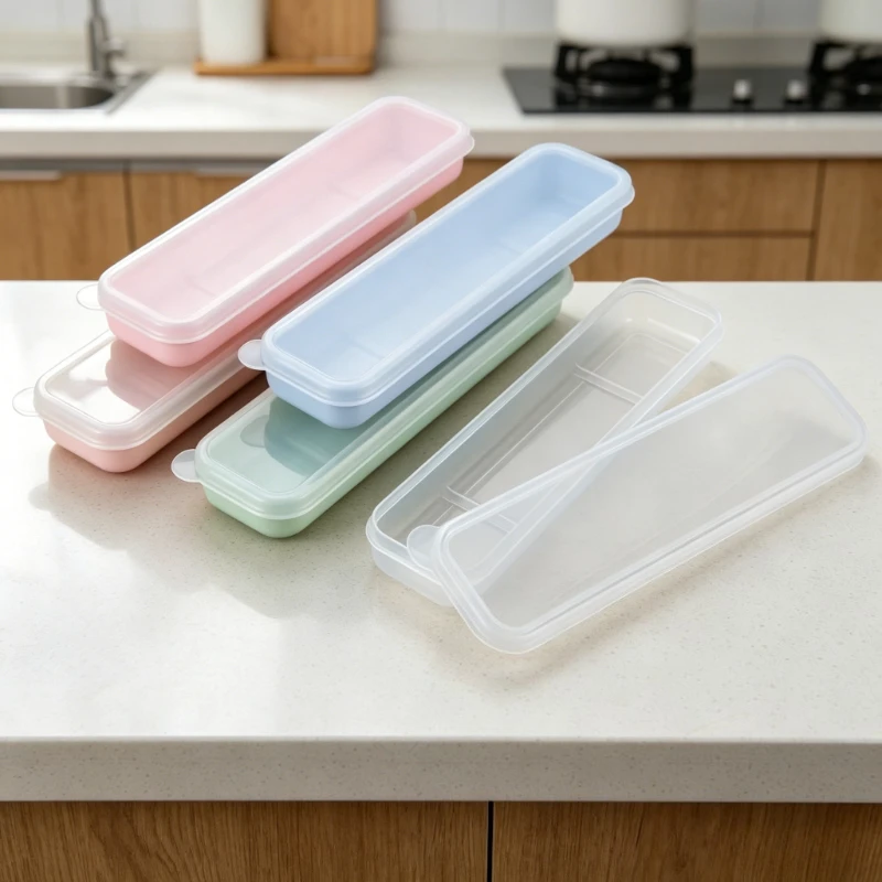 Caixa de Armazenamento de Utensílios de Viagem Portátil com Tampa Transparente, Organizador de Utensílios para Kit de Jantar ao Ar Livre, Escola e Casa