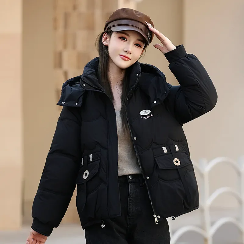 Winter New Down Cotton-Padded Jacket Women's Short Outwear Korean Detachable Hat Loose Cotton Coat Thicke Warm Hat Parka