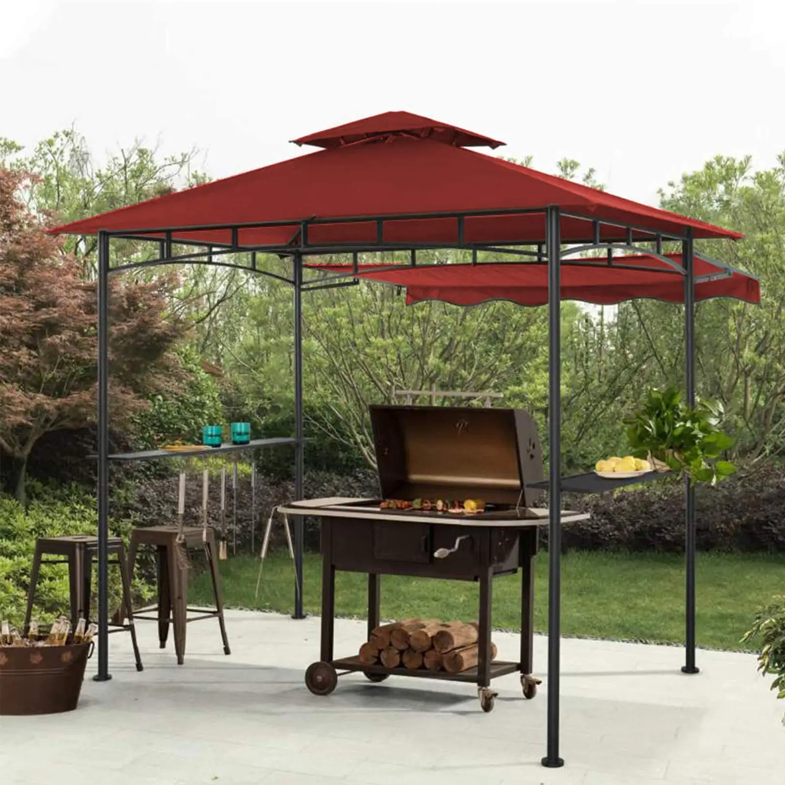 5x8 Ft. Air Vent Double Tiered Outdoor Canopy Big Awning BBQ Grill Gazebo for Patio
