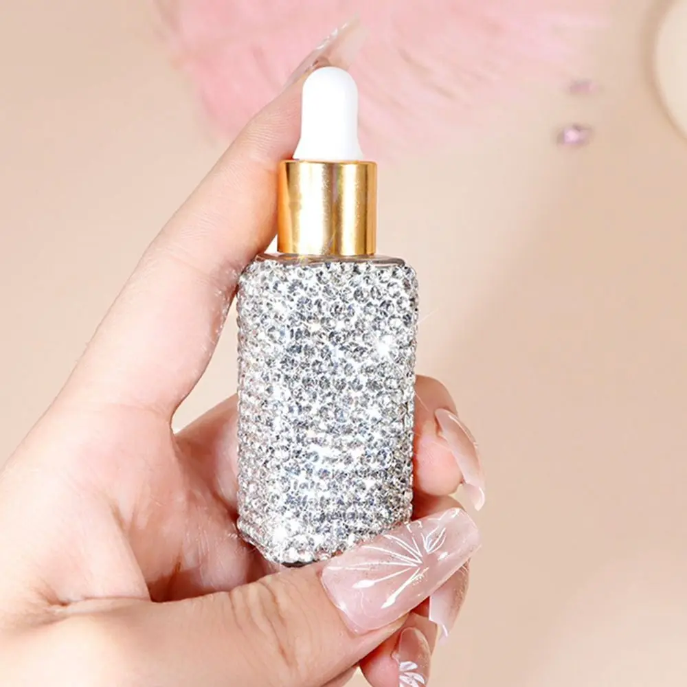 Błyszcząca butelka z kryształkami, pusta, kreatywna, wielokrotnego użytku butelka z zakraplaczem do olejków eterycznych, przenośna buteleczka na olejki eteryczne 5 ml, rękodzieło.