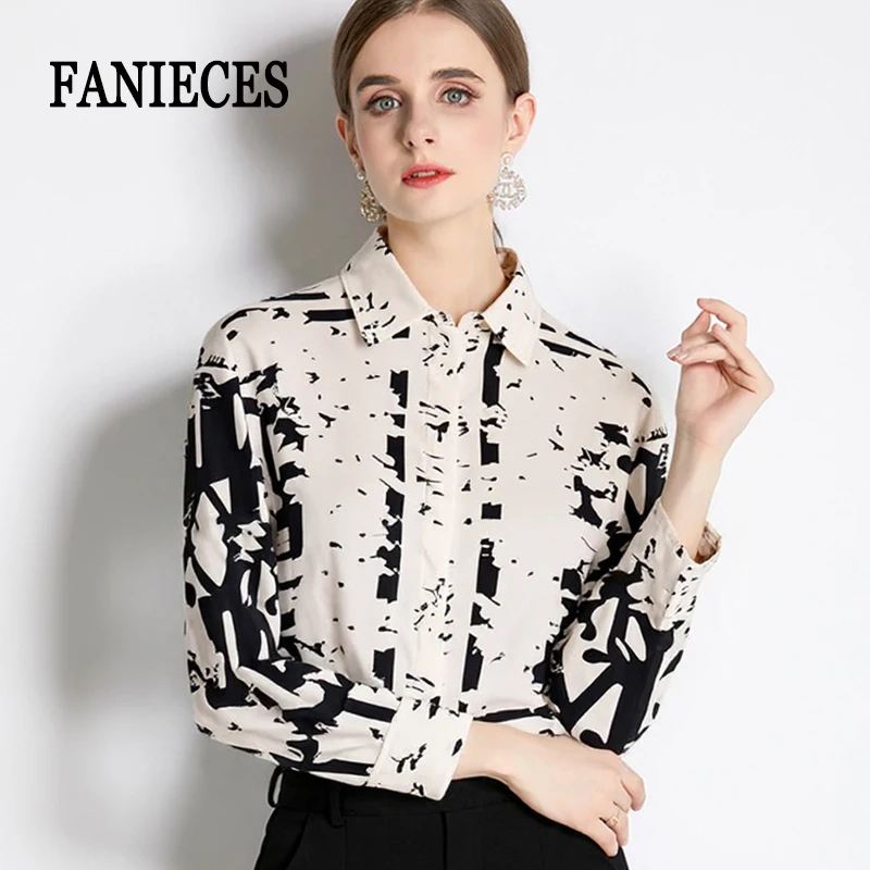 

Ретро-рубашки для офиса 2026: Женские люксовые повседневные блузки из атласа с длинным рукавом и принтом, элегантные винтажные топы для делового стиля, блузы