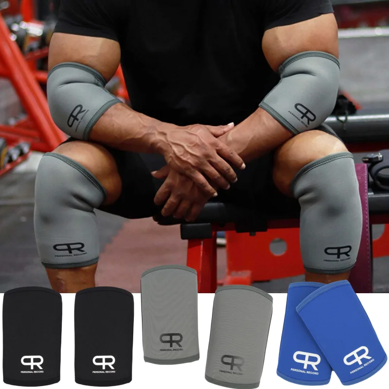 Rodilleras y coderas de neopreno para levantamiento de pesas, manga para gimnasio, entrenamiento de fuerza, 7MM, 1 par