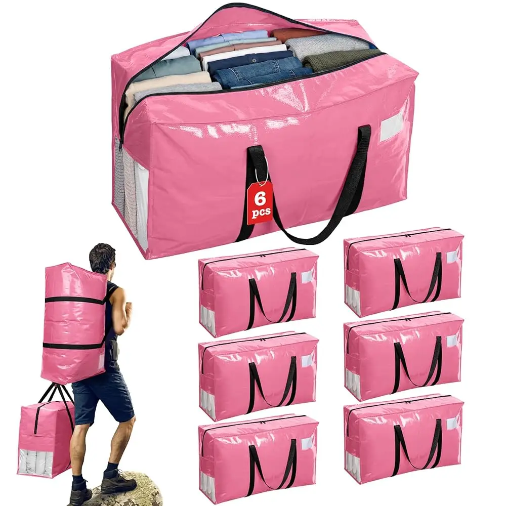 

Набор из 6 сверхбольших прочных сумок для переезда с усиленными молниями и ручками, водонепроницаемые сумки-органайзеры объемом 67 л, альтернатива контейнерам