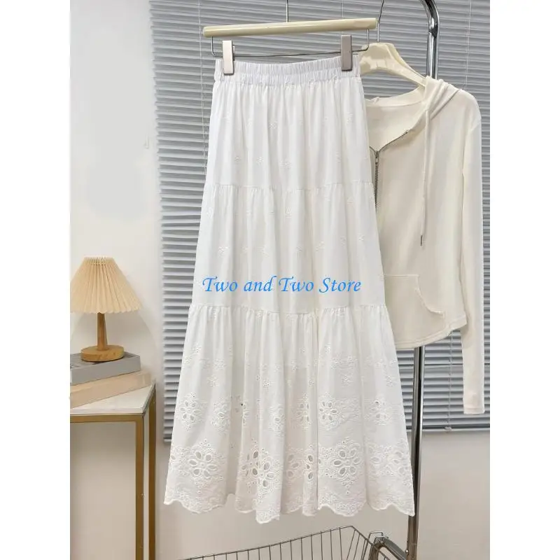 

HX6F Elegant Japanese Embroidered A Line Cotton Polyester Skirt Suitable for Parties Dating and Professional Occasion