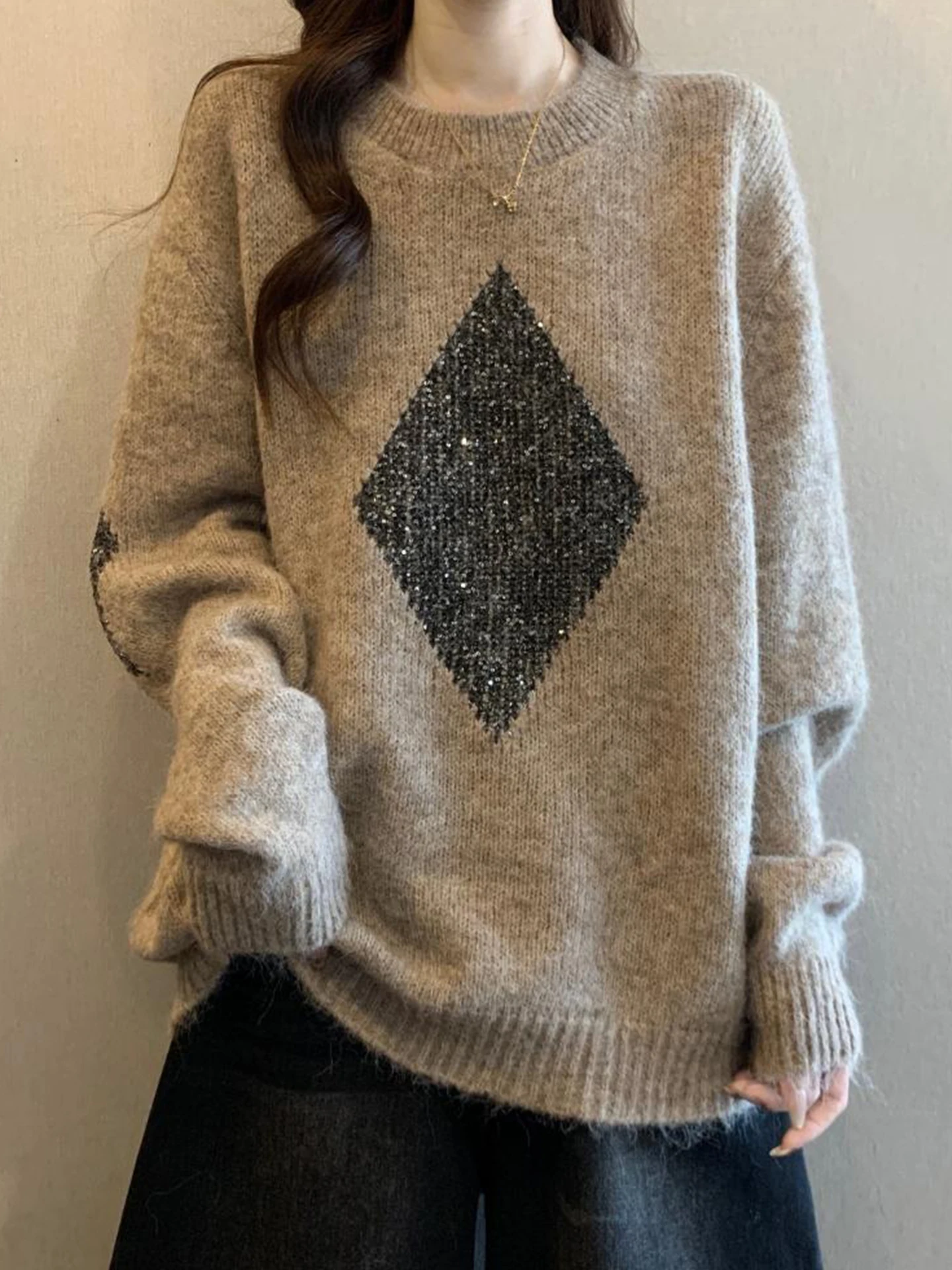 

Lu Thiened iny Tead Knitted Sweater Women's Autumn Winter Large Size Inner Wear Soft Cozy High-End Feeling Loose Fit