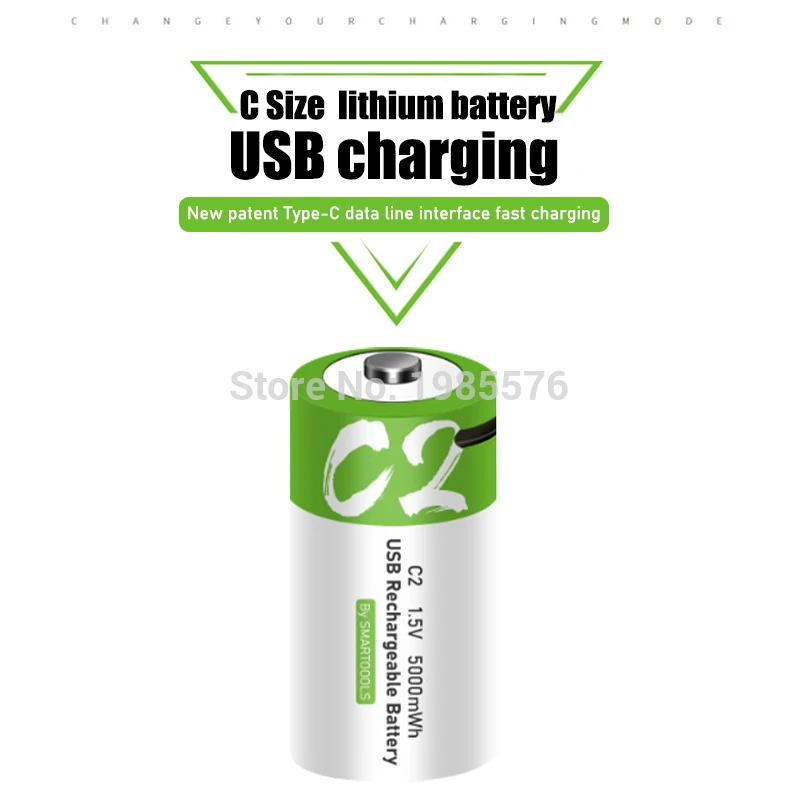 1.5V 5000mWh C Kích Thước Lithium Li-Polymer Loại C USB Sạc Pin Sạc USB Bộ Dây Cáp